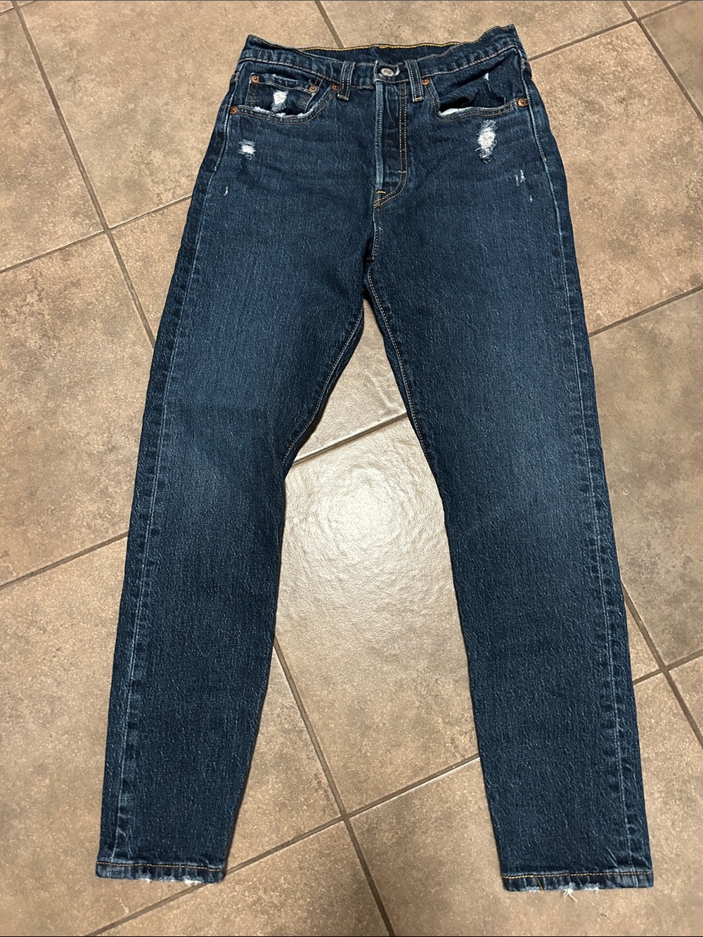 Dark Blue Boyfriend Jeans with Subtle Distressing
